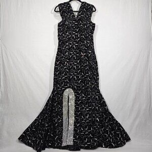 UNIQUE Vintage HANDMADE Black VELVET Embroidered Sequin Mermaid Formal Dress XL